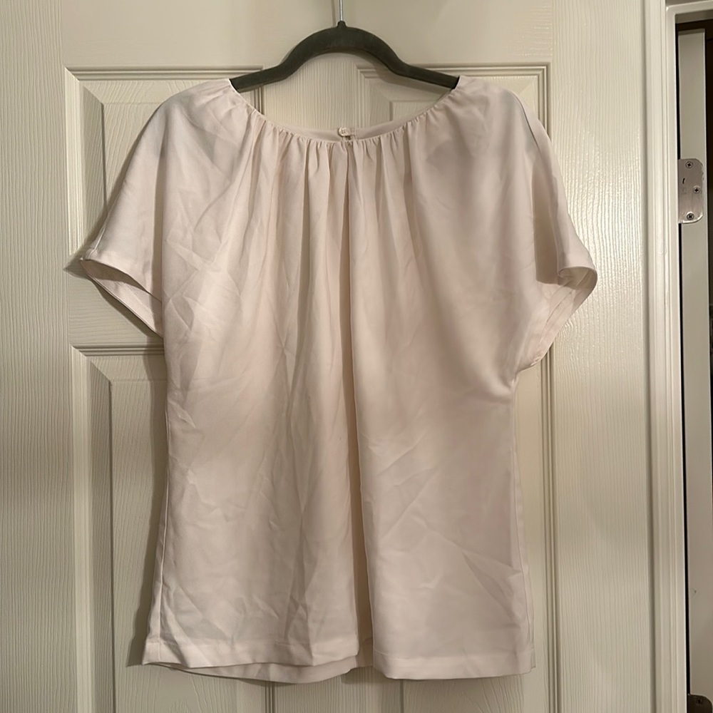Ann Taylor Cream Ruched Neck Blouse